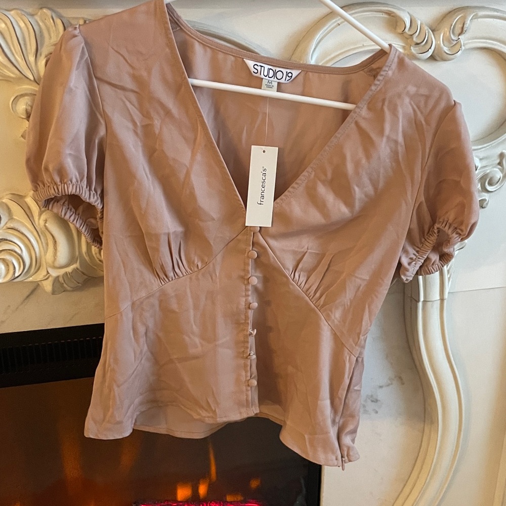 Miami Women's Tan Blouse with Button Detail